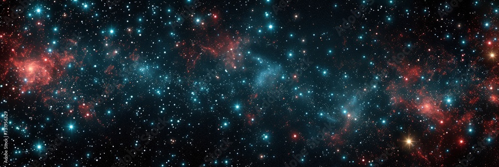 Vast Field of Diverse Stars in Dark Red and Dark Cyan Tones, Featuring Refractive Surfaces