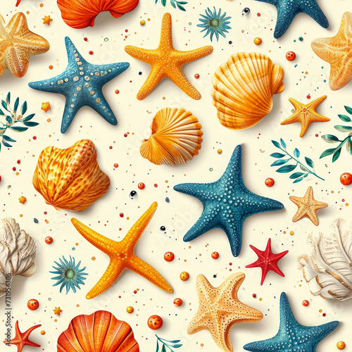 Starfish beach ocean, Pattern Tile for seamless backgrounds, ai generated