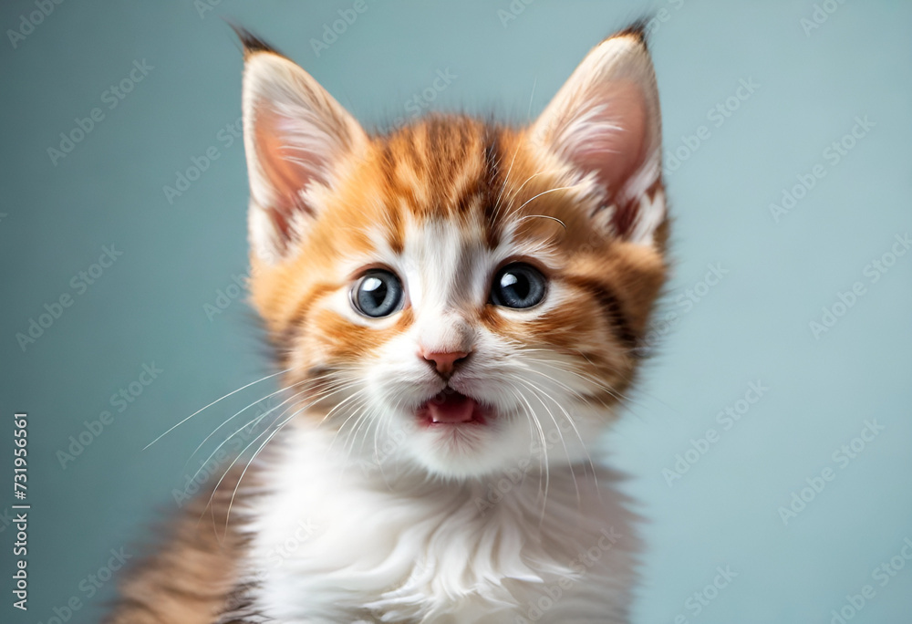 baby cat with funny expiration on minimal background, kitten baby cat with funny expiration on minimal background, kitten