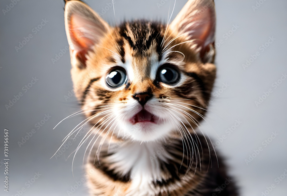 baby cat with funny expiration on minimal background, kitten baby cat with funny expiration on minimal background, kitten
