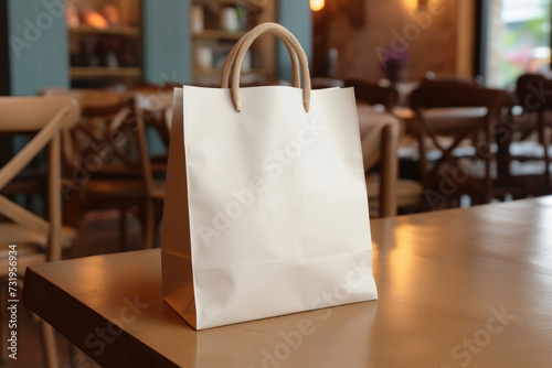 Blank Paper Bag on Cafe Table