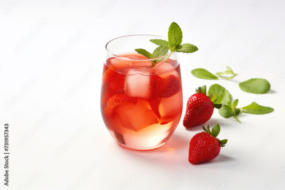Strawberry Mint Beverage in Glass Strawberry Mint Beverage in Glass