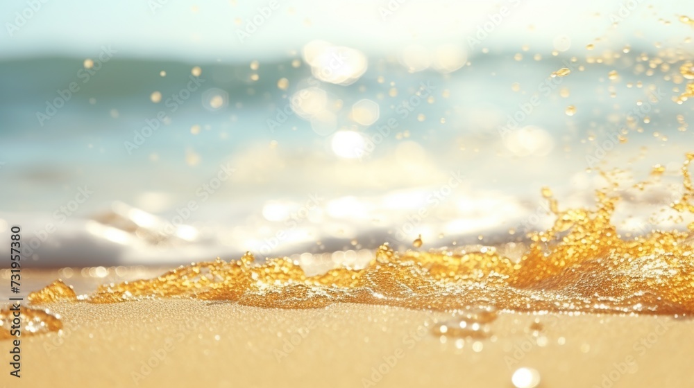 Beautiful golden sand at tropical beach with water sea and sun light. Summer vacation and travel concept background