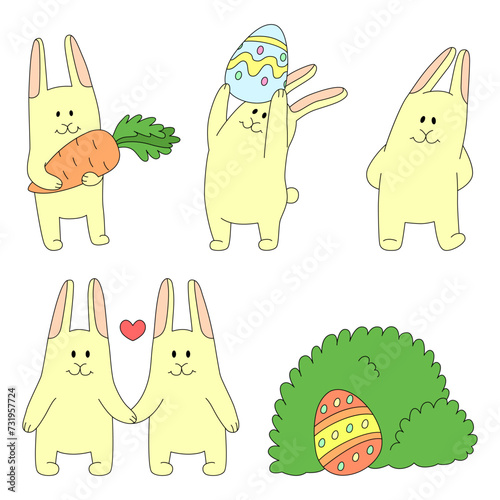 Easter Bunny vector illustration set. Cartoon style