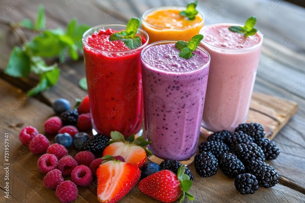 Smoothies made from fresh fruits in glass glasses Smoothies made from fresh fruits in glass glasses