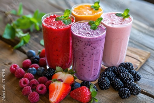 Smoothies made from fresh fruits in glass glasses