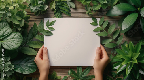 Hands holding blank paper - mockup (ID: 731958311)