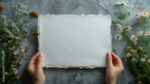 Hands holding blank paper - mockup (ID: 731958390)