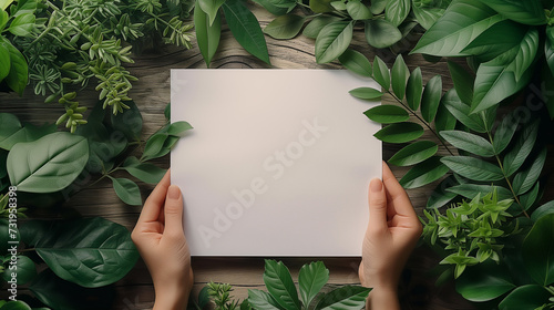 Hands holding blank paper - mockup (ID: 731958398)