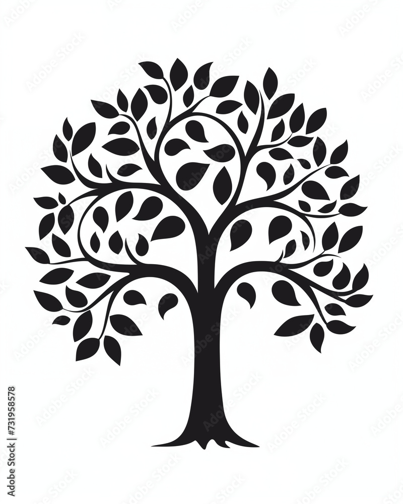 Silhouette of a Tree with a Rounded Crown, Isolated on a White Background. A Minimalist and Striking Image Perfect for Various Design Purposes Silhouette of a Tree with a Rounded Crown, Isolated on a White Background. A Minimalist and Striking Image Perfect for Various Design Purposes