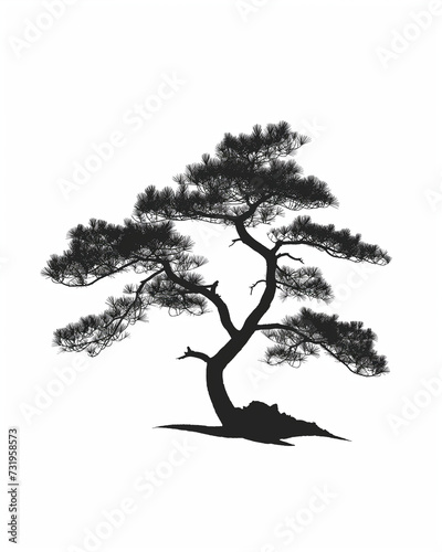 Silhouette of a Korean Pine Tree  Isolated on a White Background. A Distinctive and Elegant Image  Ideal for Various Design Applications