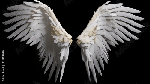 A captivating image featuring angel wings gracefully isolated on a black background. 