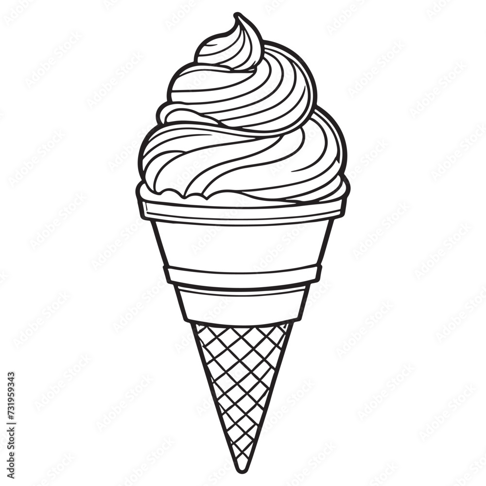 Ice cream outline coloring page illustration for children and adult