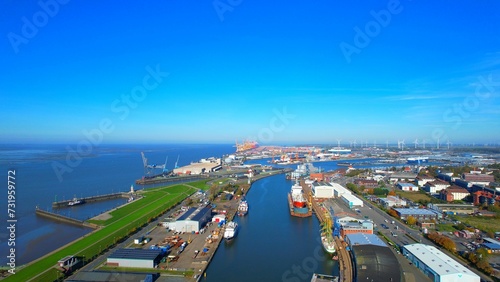 Bremerhaven - Northern Germany - Aerial view with a view of the harbors in the northern harbor