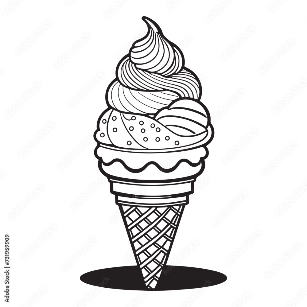 Ice cream outline coloring page illustration for children and adult