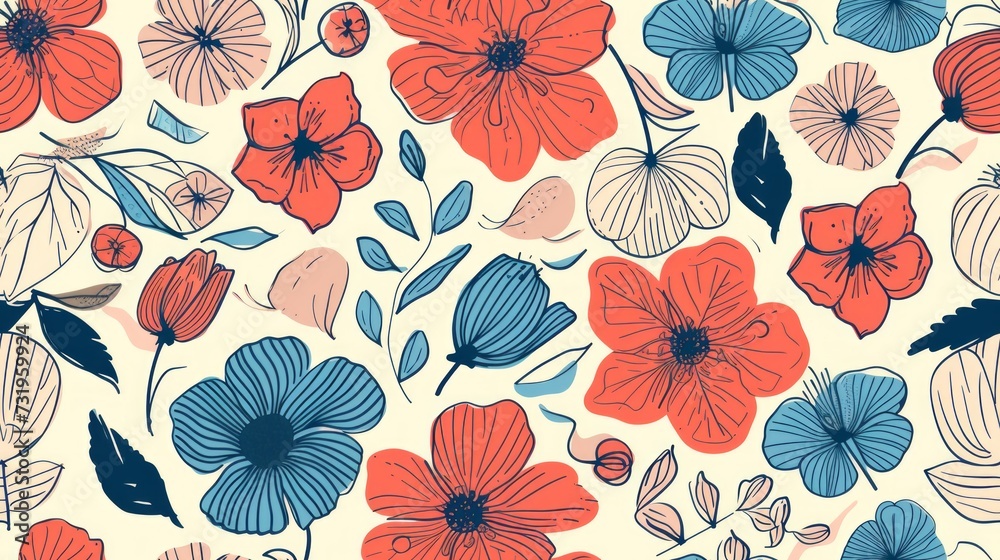 Hand draw flower, boho, seamless pattern background. Generative Ai Hand draw flower, boho, seamless pattern background. Generative Ai