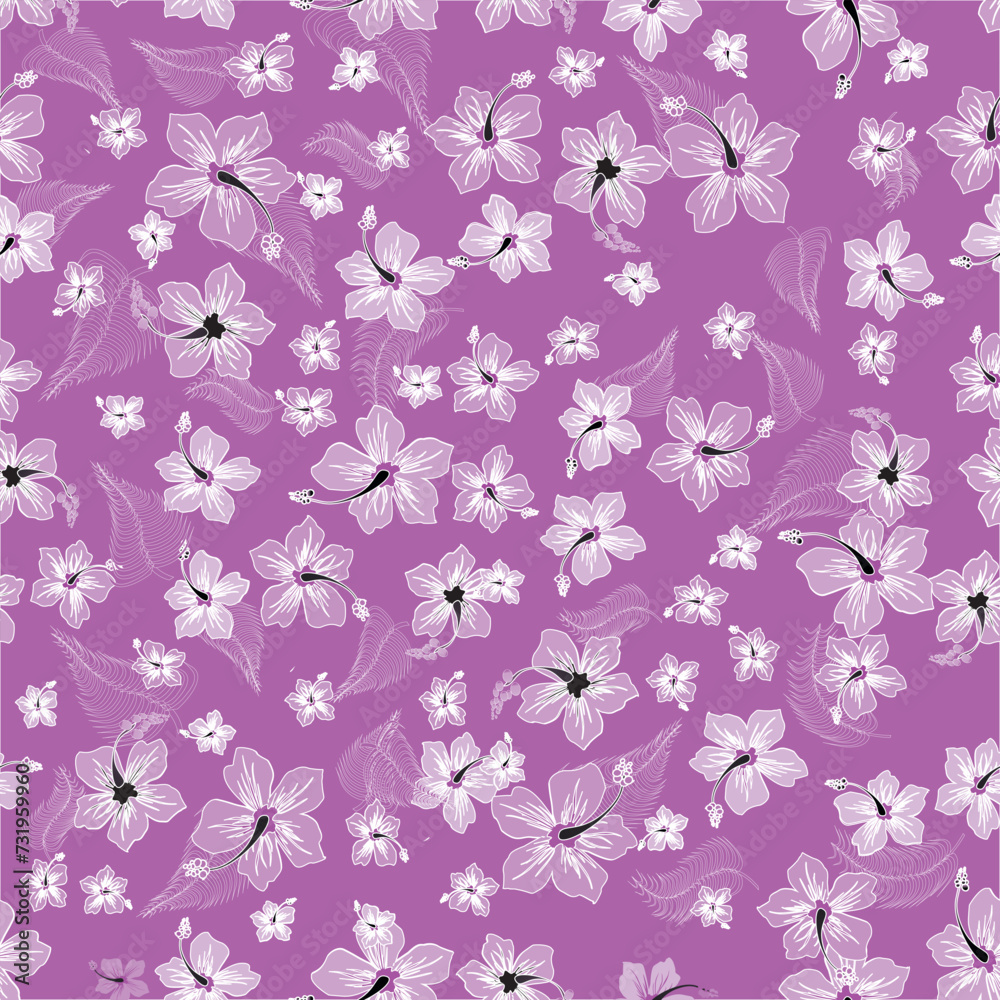 Seamless floral  pink hibiscus pattern 
