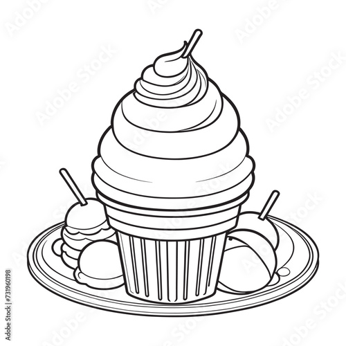 Ice cream outline coloring page illustration for children and adult © Shapla