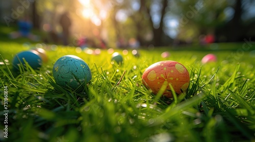 Easter Eggs Hidden in Grass