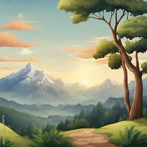 illustration of a beautiful mountain view 