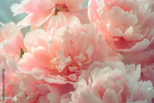 Gentle peony whispers, a soft ballet of petals in pastel serenity, evoke spring's tender embrace.