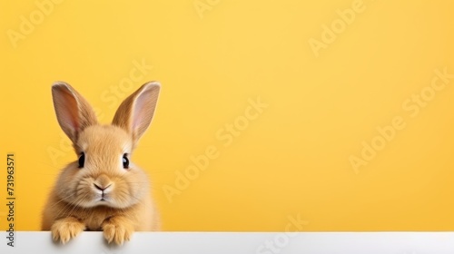 cute animal pet rabbit or bunny brown color smiling and laughing isolated with copy space for easter background, rabbit, animal, pet, cute, fur, ear, mammal, background, celebration, generate by AI photo