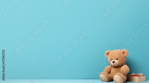 Cute teddy bear isolated on background. baby, love, teddy bear, teddy, brown, animal, cute, gift, blue, lonely, childhood, friendship, birthday, fun, art © pinkrabbit