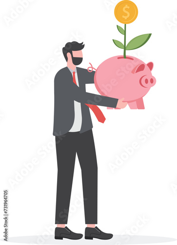 Business growth, Business man saves money and money tree grows. Concept of dealing with the economic crisis, small business, savings, investment, finance   © vision art