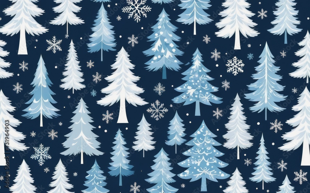 Flat christmas icon of christmas trees with seamless blue print happy new year winter holiday texture for printing paper design fabric decoration wrapping paper background vector illustration Flat christmas icon of christmas trees with seamless blue print happy new year winter holiday texture for printing paper design fabric decoration wrapping paper background vector illustration