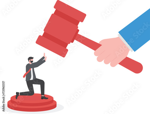 Social inequality, discrimination. business owner or investor try to survive from big gavel hammer.

