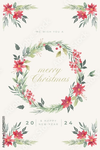 Merry Christmas Greeting Card Template With Hand Drawn Floral Decoration 8