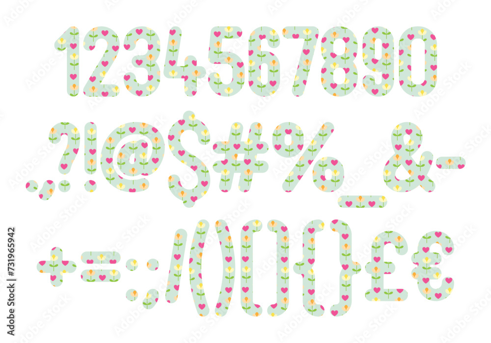 Versatile Collection of Romantic Flowers Numbers and Punctuation for Various Uses