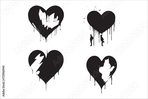 Broken heart gothic vector Silhouette set, love sign gothic Silhouette and cracked grunge Silhouette shapes.