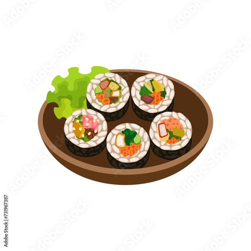 Bimbap traditional Korean sushi rolls illustration