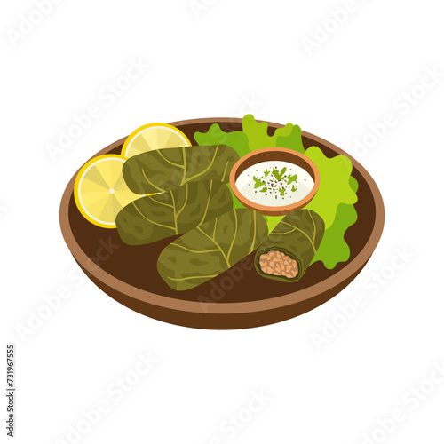 Dolma meat and rice stuffed vine leaves 