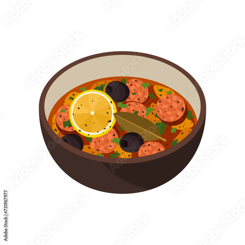 Solyanka soup Russian food illustration