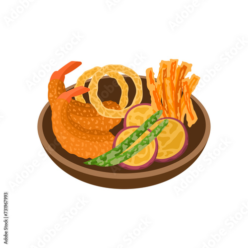 Tempura Japanese fried dish vector illustration