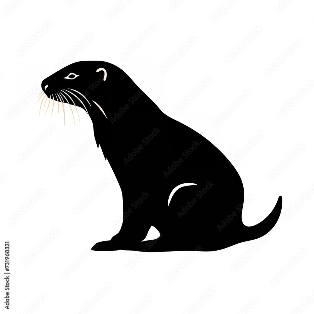 Black Color Silhouette of a European Otter Black Color Silhouette of a European Otter