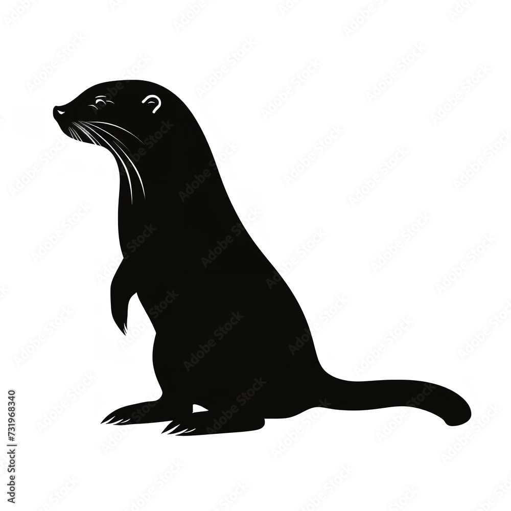 Black Color Silhouette of a European Otter