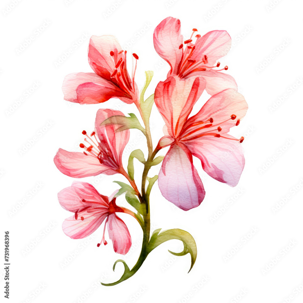 Fototapeta premium Spring flower isolated on white background, in pastel colours, watercolour illustration