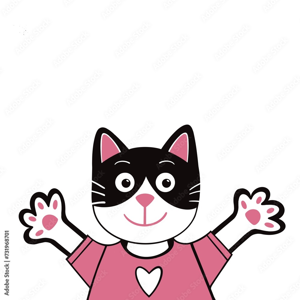 Obraz premium Cute black and white cat illustration. Happy cat in a jumper. Cartoon cat in a sweater. Cute kitten cartoon. Cute kitten cartoon.