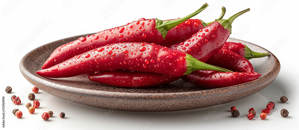 red hot chili peppers, white background, plate red hot chili peppers, white background, plate