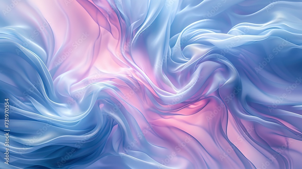 Obraz premium Abstract image showcasing the swirling elegance of silky fabric in a blend of soft pink and blue tones.