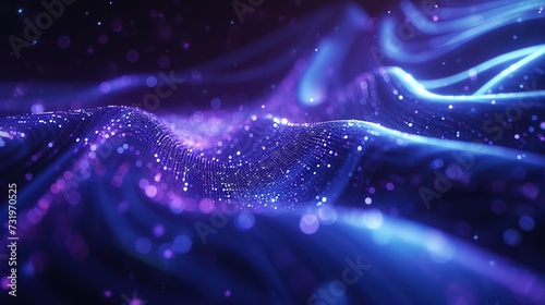 A mesmerizing visual of vibrant blue neon waves interlaced with sparkling particles, symbolizing digital connectivity.