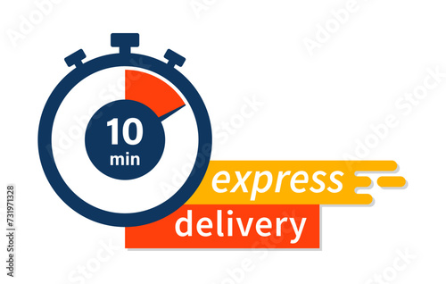 Express delivery fast shipping service vector illustration image with stopwatch in orange color. Fast delivery icon for apps and website. Delivery concept. Flat design.