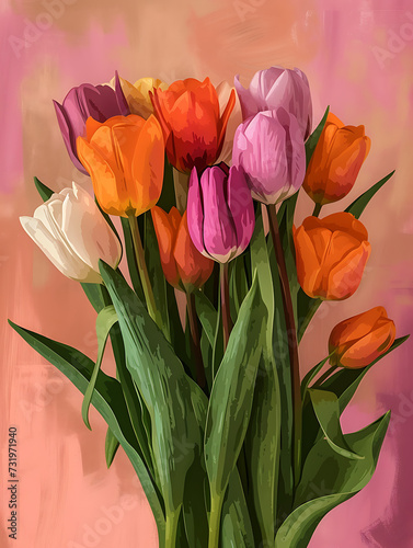 spring bouquet with bouquet flowers of bright colored