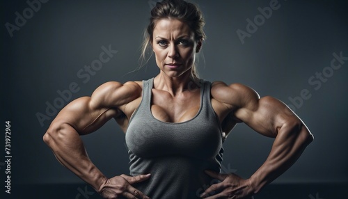 Muscular Woman Showcasing Power and Fitness Triumph © Abdulla