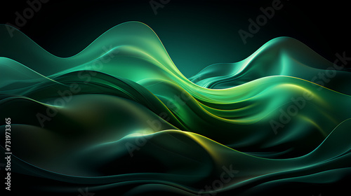 Abstract Green and Black Waves Flowing Design Background