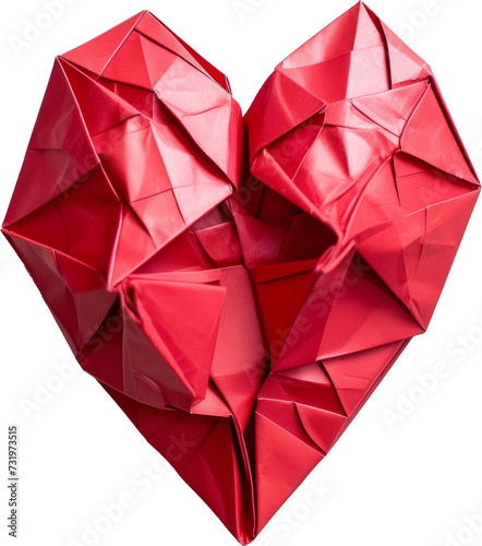 Red Origami Heart on Transparent Background