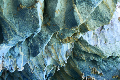 Close up of blue marble caves or Cuevas de Marmol at General Cerrerra Lake. Location Puerto Sanchez, Chile